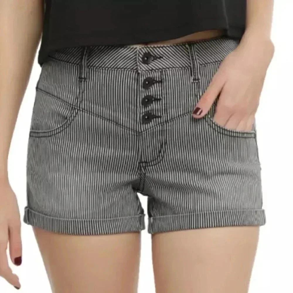 Blackheart Black White Stripe High Rise Short